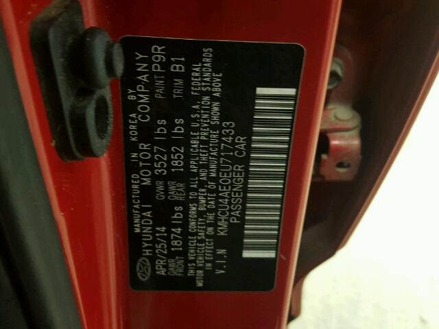 KMHCU4AE0EU717433 - 2014 HYUNDAI ACCENT GLS RED photo 10