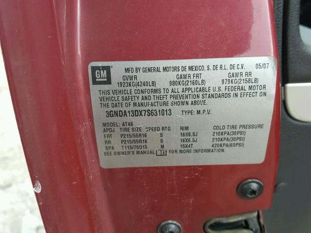 3GNDA13DX7S631013 - 2007 CHEVROLET HHR LS MAROON photo 10