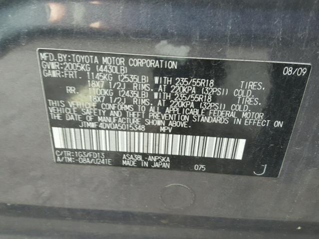 JTMWF4DV0A5015348 - 2010 TOYOTA RAV4 SPORT GRAY photo 10