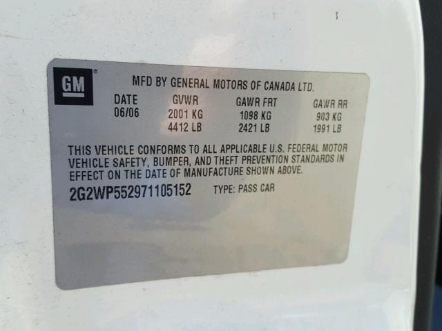 2G2WP552971105152 - 2007 PONTIAC GRAND PRIX WHITE photo 10