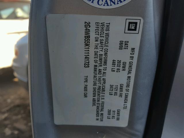 2G4WB55K111141723 - 2001 BUICK REGAL LS 银色 照片 10