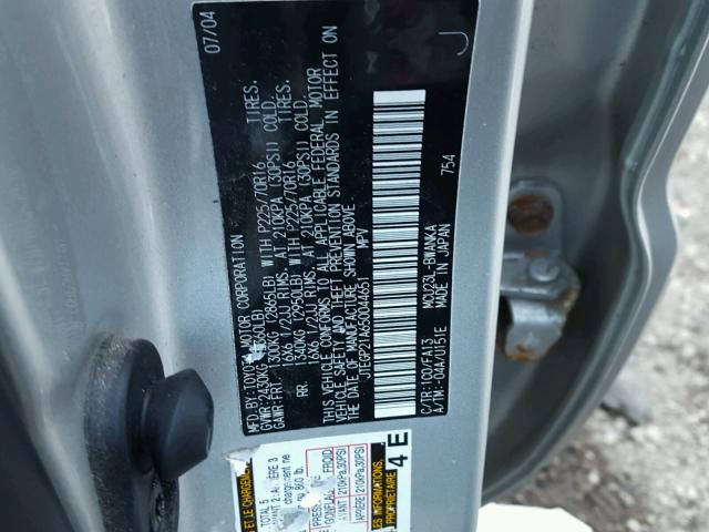 JTEGP21A650044651 - 2005 TOYOTA HIGHLANDER SILVER photo 10