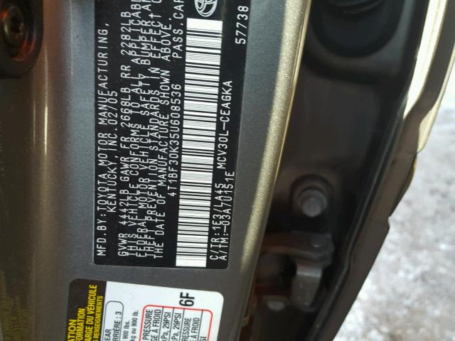 4T1BF30K35U608536 - 2005 TOYOTA CAMRY LE GRAY photo 10