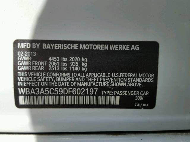 WBA3A5C59DF602197 - 2013 BMW 328 I WHITE photo 10