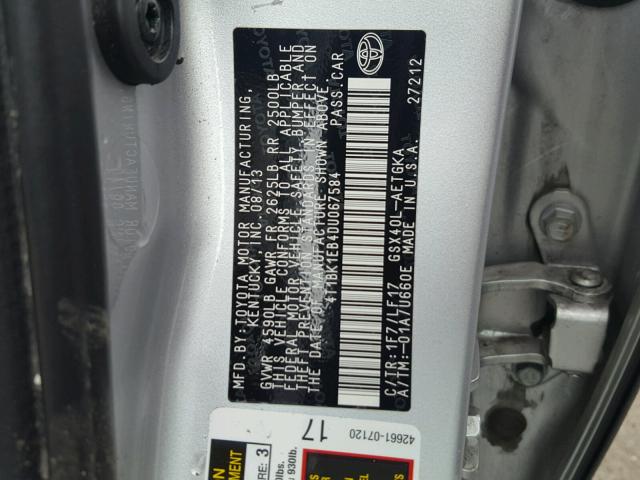 4T1BK1EB4DU067584 - 2013 TOYOTA AVALON BAS SILVER photo 10