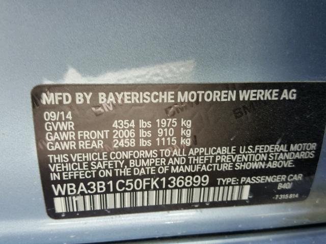 WBA3B1C50FK136899 - 2015 BMW 320 I BLUE photo 10