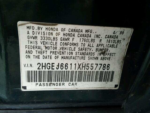 2HGEJ6611XH557786 - 1999 HONDA CIVIC BASE Yaşıl foto 10