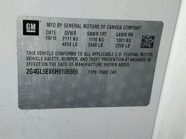 2G4GL5EX6H9106569 - 2017 BUICK REGAL SPOR WHITE photo 10