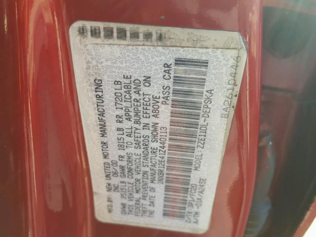 1NXBR12E41Z440113 - 2001 TOYOTA COROLLA CE RED photo 10