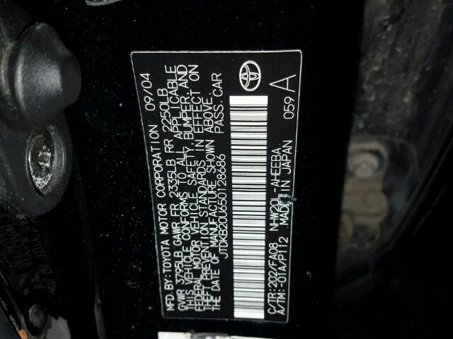 JTDKB20U650128686 - 2005 TOYOTA PRIUS BLACK photo 10