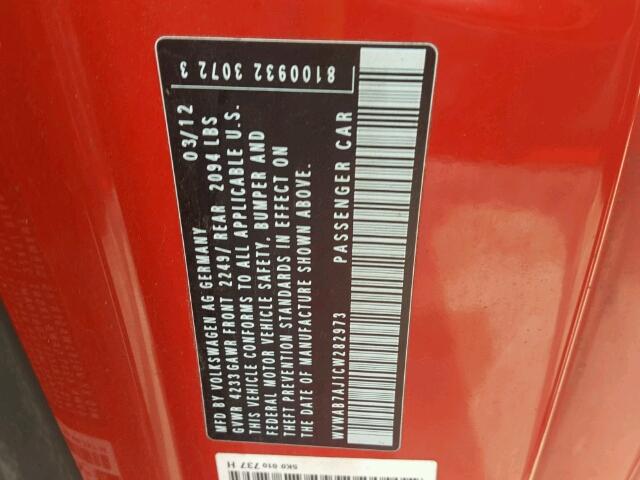 WVWAB7AJ1CW282973 - 2012 VOLKSWAGEN GOLF 红色 照片 10