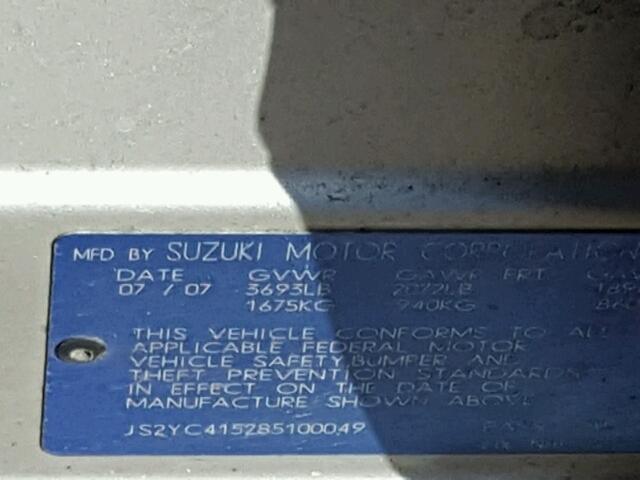 JS2YC415285100049 - 2008 SUZUKI SX4 CONVEN SILVER photo 10