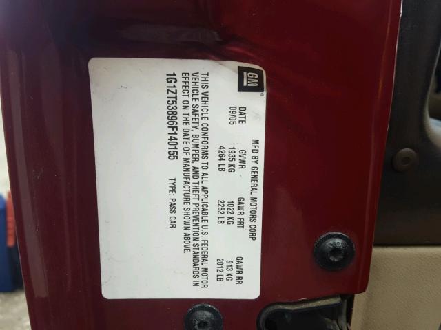 1G1ZT53896F140155 - 2006 CHEVROLET MALIBU LT BURGUNDY photo 10