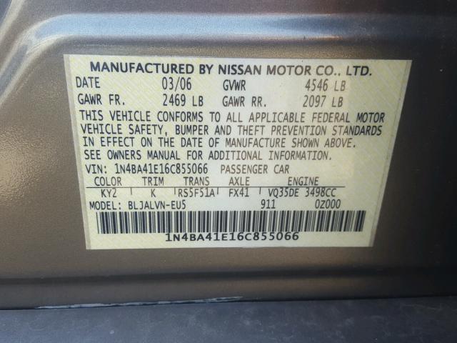 1N4BA41E16C855066 - 2006 NISSAN MAXIMA SE GRAY photo 10