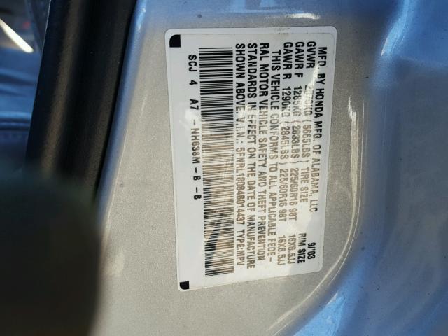 5FNRL18084B014437 - 2004 HONDA ODYSSEY EX SILVER photo 10