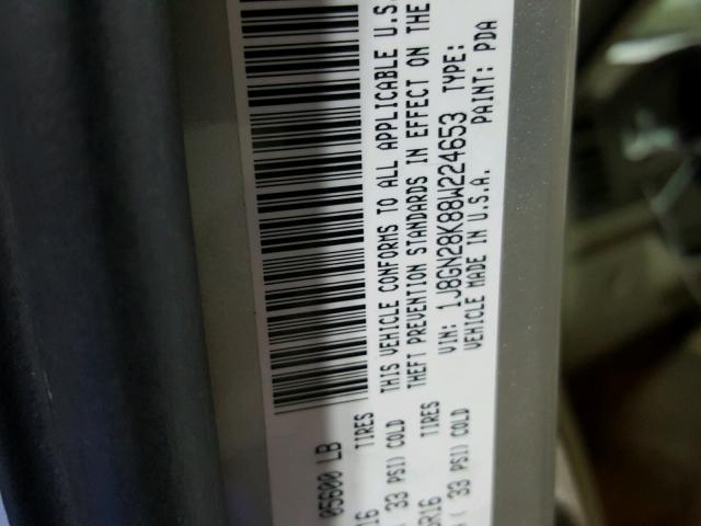 1J8GN28K88W224653 - 2008 JEEP LIBERTY SP SILVER photo 10