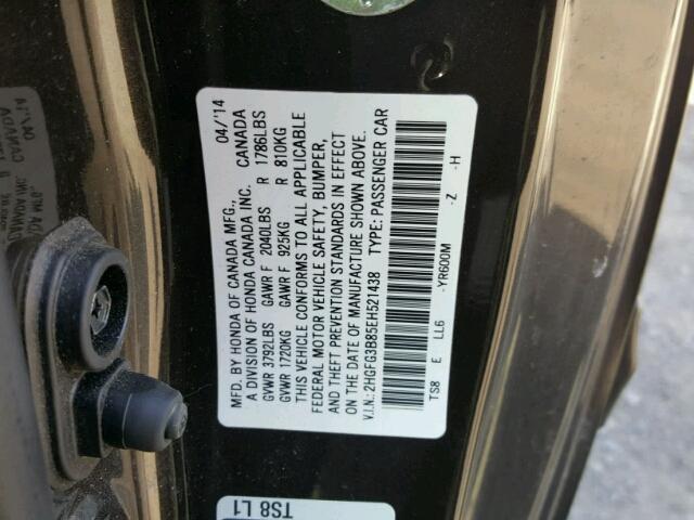 2HGFG3B85EH521438 - 2014 HONDA CIVIC EX შავი ფოტო 10