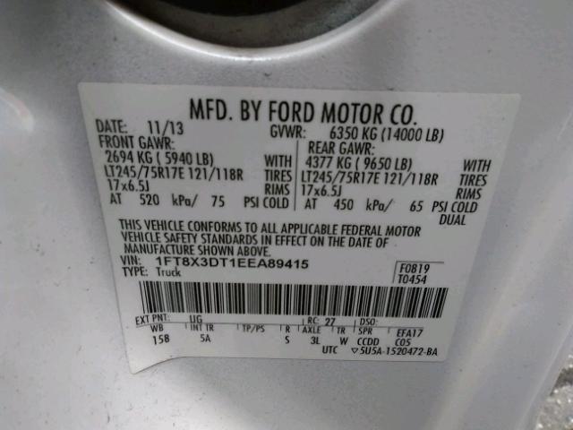 1FT8X3DT1EEA89415 - 2014 FORD F350 SUPER WHITE photo 10