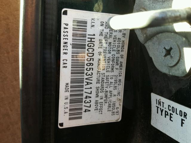 1HGCD5653VA174374 - 1997 HONDA ACCORD EX GREEN photo 10