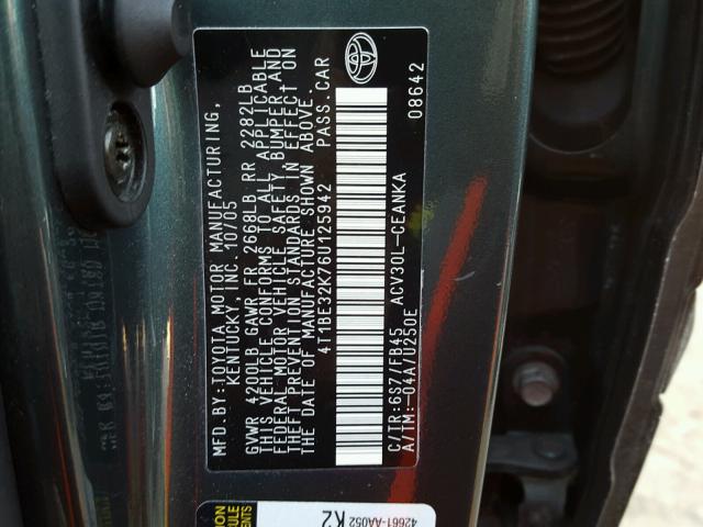 4T1BE32K76U125942 - 2006 TOYOTA CAMRY LE GREEN photo 10