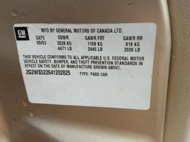 2G2WS522641202825 - 2004 PONTIAC GRAND PRIX GOLD photo 10