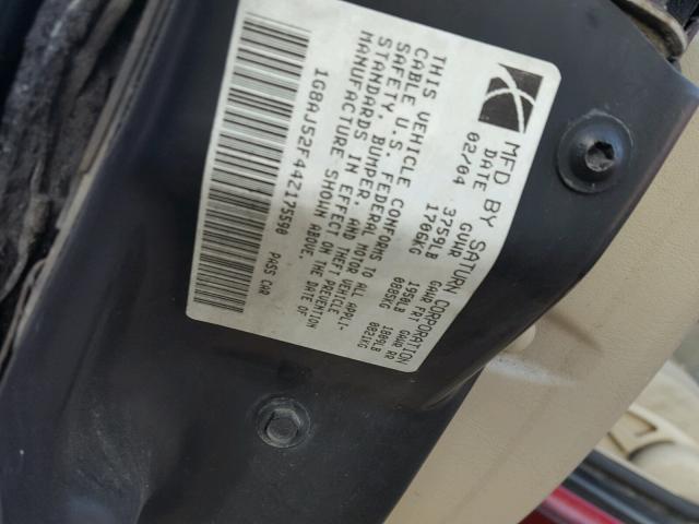 1G8AJ52F44Z175590 - 2004 SATURN ION LEVEL 勃艮第红 照片 10