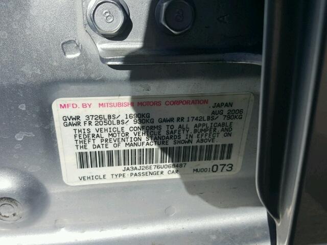 JA3AJ26E76U068487 - 2006 MITSUBISHI LANCER ES SILVER photo 10