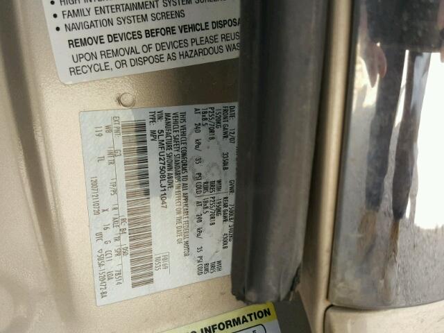 5LMFU27508LJ11047 - 2008 LINCOLN NAVIGATOR GOLD photo 10