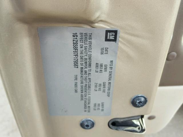 1G1ZS58F87F179587 - 2007 CHEVROLET MALIBU LS ოქროსფერი ფოტო 10