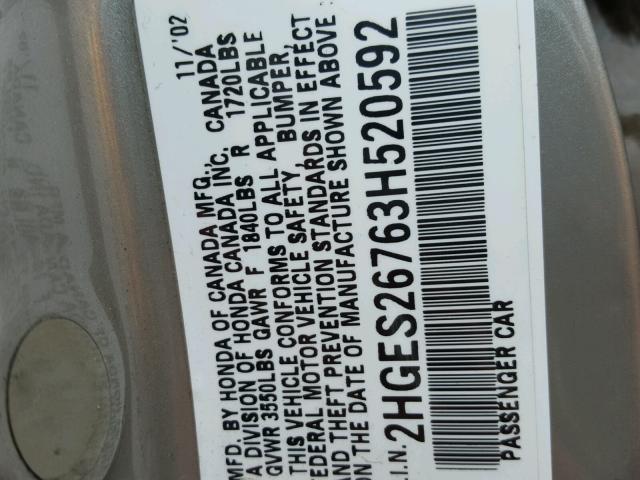 2HGES26763H520592 - 2003 HONDA CIVIC EX თაფლისფერი ფოტო 10