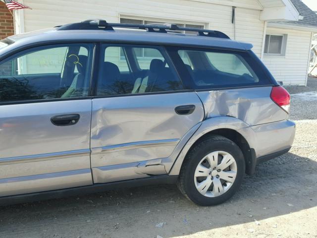 4S4BP60C087316028 - 2008 SUBARU OUTBACK SILVER photo 9