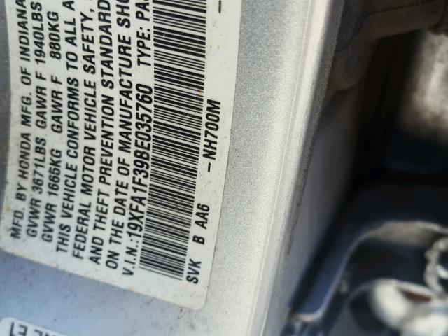 19XFA1F39BE035760 - 2011 HONDA CIVIC VP SILVER photo 10