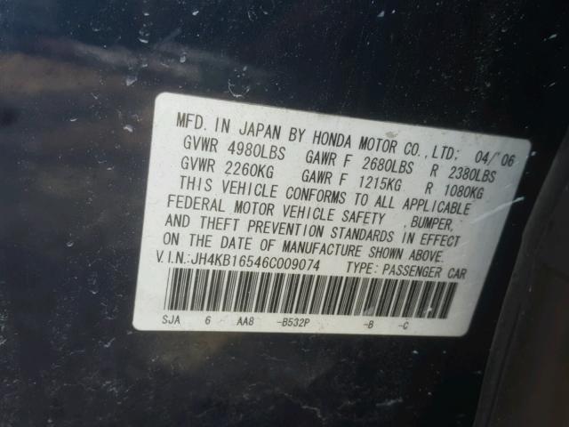 JH4KB16546C009074 - 2006 ACURA RL BLUE photo 10