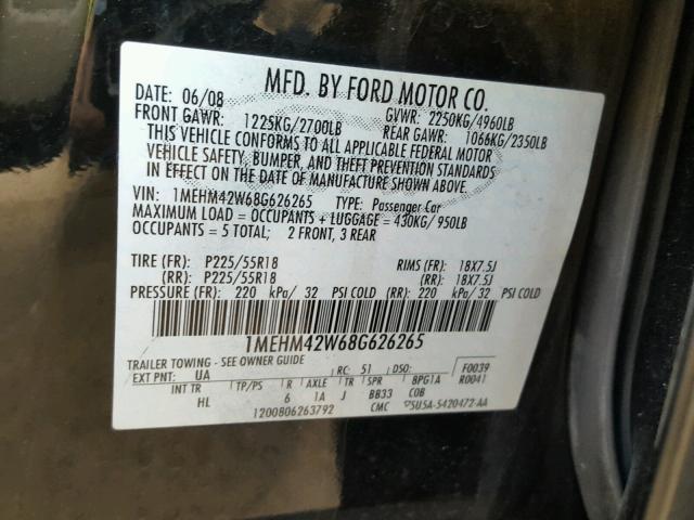 1MEHM42W68G626265 - 2008 MERCURY SABLE PREM BLACK photo 10