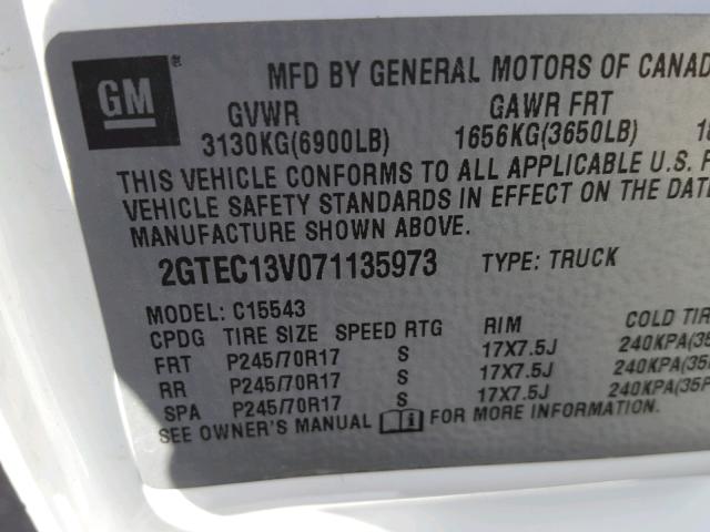 2GTEC13V071135973 - 2007 GMC NEW SIERRA WHITE photo 10