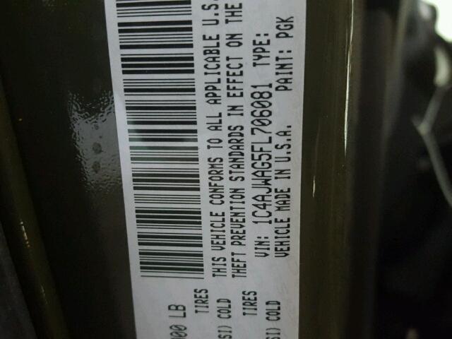 1C4AJWAG5FL706081 - 2015 JEEP WRANGLER S GREEN photo 10