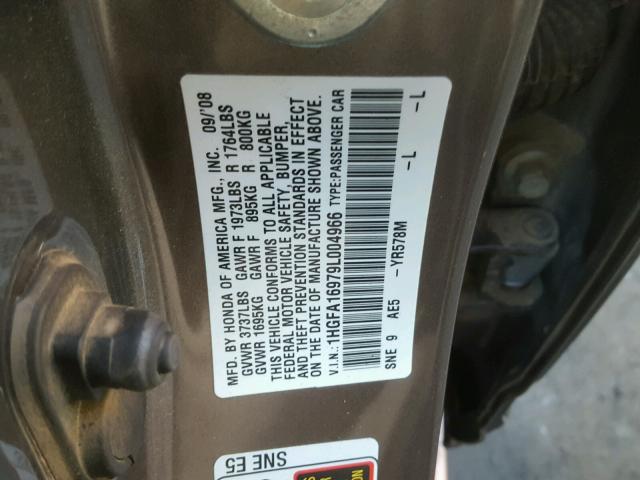 1HGFA16979L004966 - 2009 HONDA CIVIC EXL BROWN photo 10