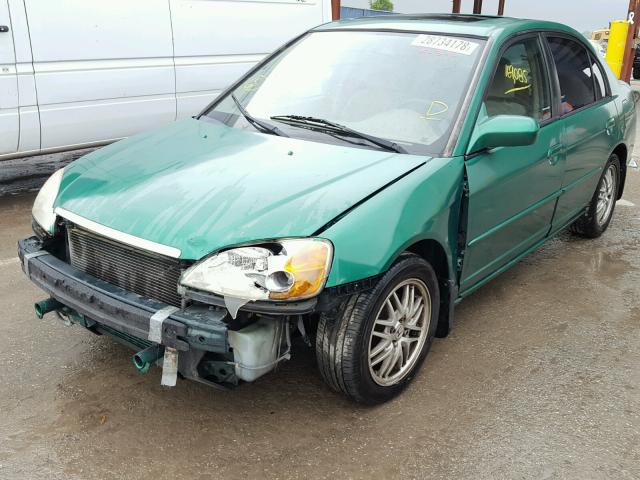 2HGES26791H513181 - 2001 HONDA CIVIC EX GREEN photo 2