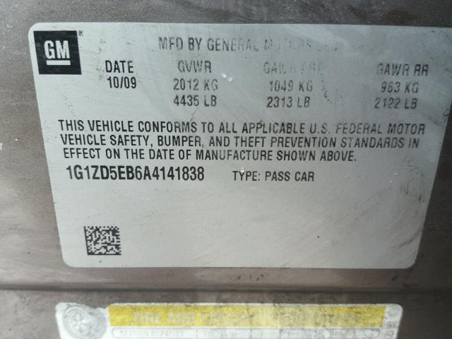 1G1ZD5EB6A4141838 - 2010 CHEVROLET MALIBU 2LT GRAY photo 10