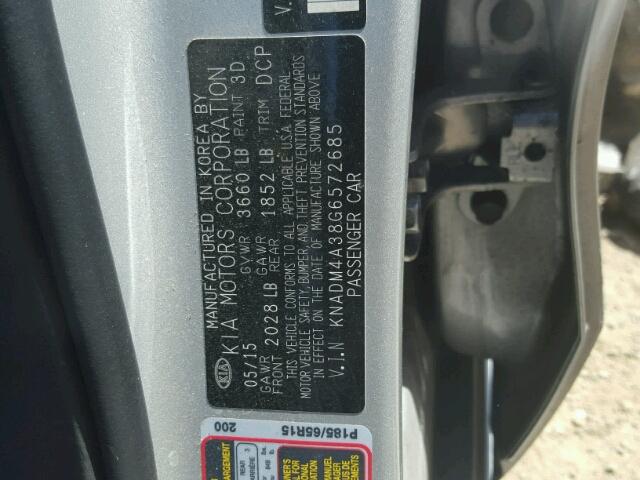 KNADM4A38G6572685 - 2016 KIA RIO LX Արծաթագույն լուսանկար 10