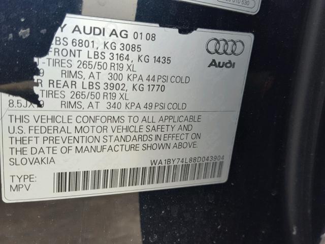 WA1BY74L88D043904 - 2008 AUDI Q7 3.6 QUA BLUE photo 10