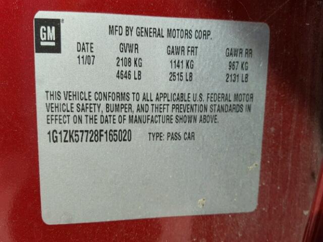 1G1ZK57728F165020 - 2008 CHEVROLET MALIBU LTZ 红色 照片 10