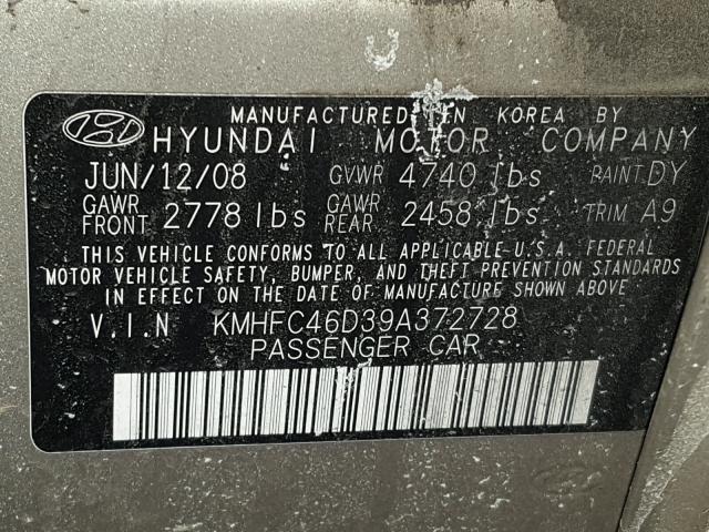 KMHFC46D39A372728 - 2009 HYUNDAI AZERA GLS BEIGE photo 10