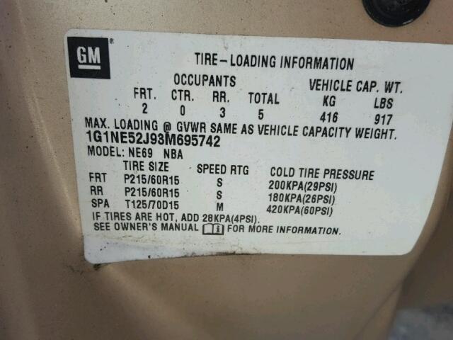 1G1NE52J93M695742 - 2003 CHEVROLET MALIBU LS BEIGE photo 10