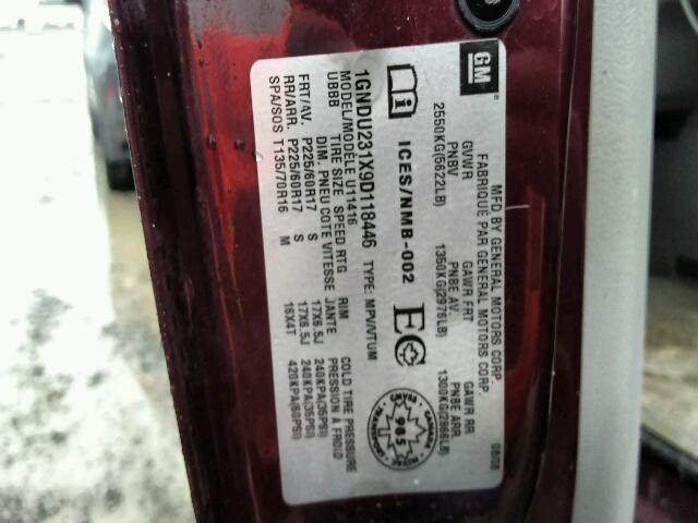 1GNDU231X9D118446 - 2009 CHEVROLET UPLANDER L 红色 照片 10