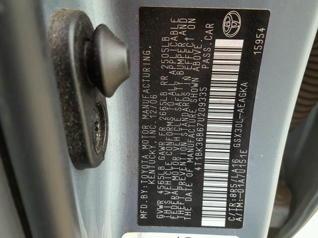 4T1BK36B67U209335 - 2007 TOYOTA AVALON XL BLUE photo 10