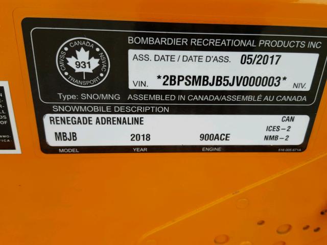 2BPSMBJB5JV000003 - 2018 SKI RENEGADE ORANGE photo 10