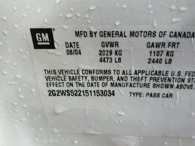 2G2WS522151153034 - 2005 PONTIAC GRAND PRIX WHITE photo 10