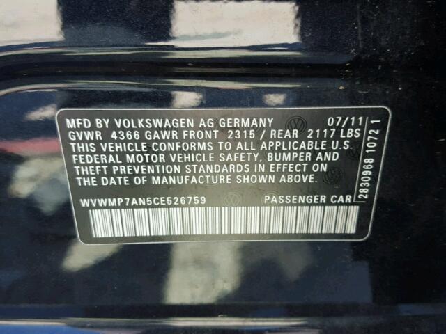 WVWMP7AN5CE526759 - 2012 VOLKSWAGEN CC SPORT BLACK photo 10