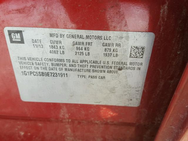 1G1PC5SB9E7231911 - 2014 CHEVROLET CRUZE LT RED photo 10